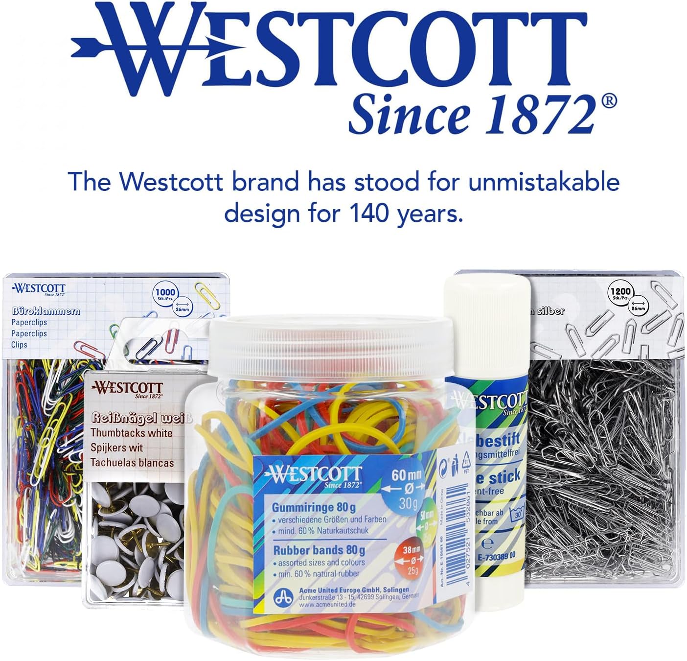 Westcott Rubber Bands 80g | Ca. 170 Colourful rubber rings in various sizes in a handy plastic container | Storage pack of household rubber bands ⌀ 60mm, 50mm & 38mm | E-10581 00