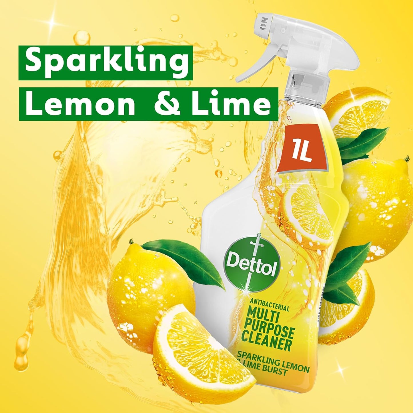 Dettol Antibacterial Multipurpose Cleaner Spray, Lemon & Lime, 1.0L (6 x 1L, Total 6.0L), Kitchen, Household Disinfectant Cleaning Solution, Kills 99.9 Percent of Germs