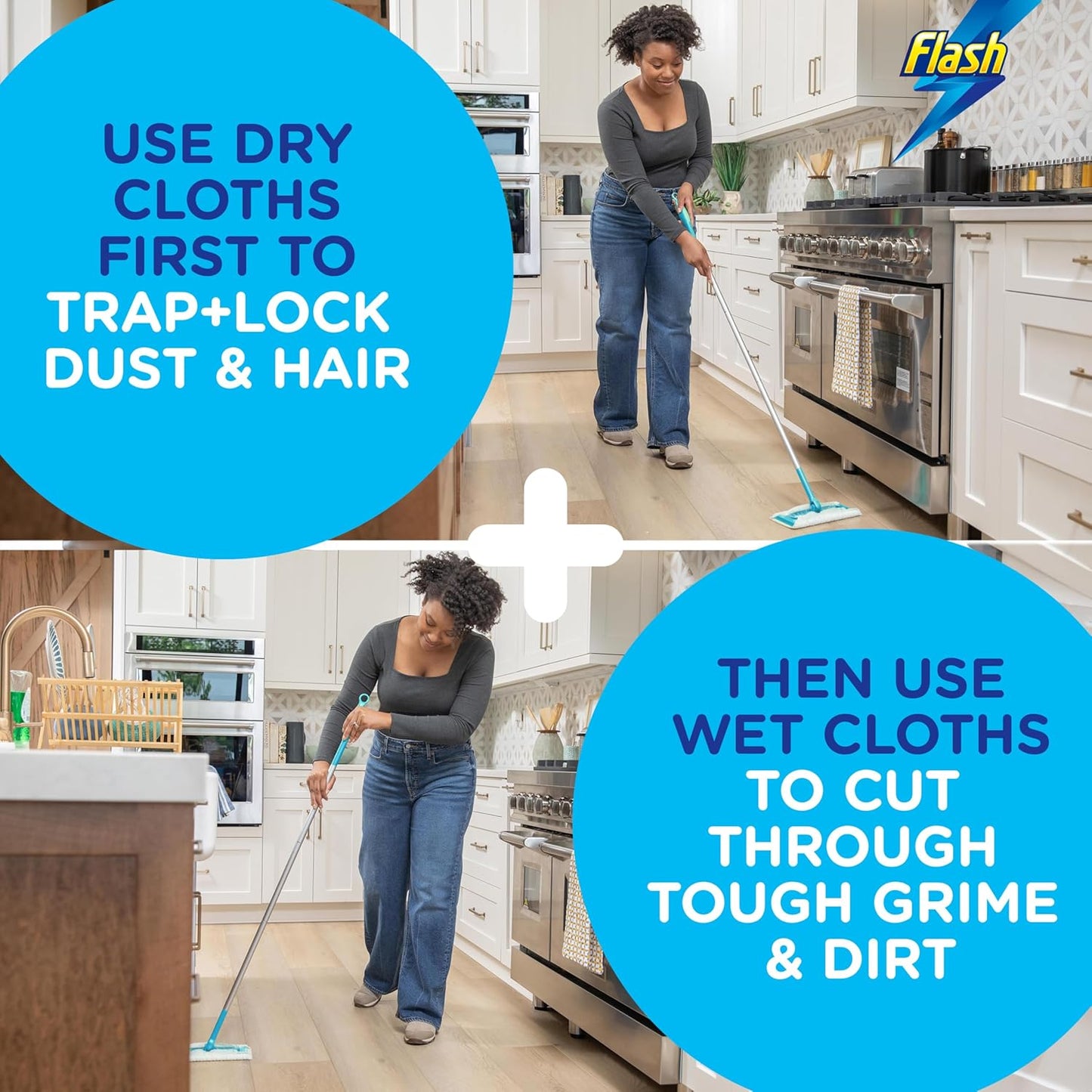 Flash Speedmop Floor Cleaner, Value Starter Kit, Cleans 3X More Floor Area*. (1 Handle, 8 Wet & 16 Dry Refills), Trap & Lock Daily Dirt, Grease & Grime Without Getting Down On Your Knees