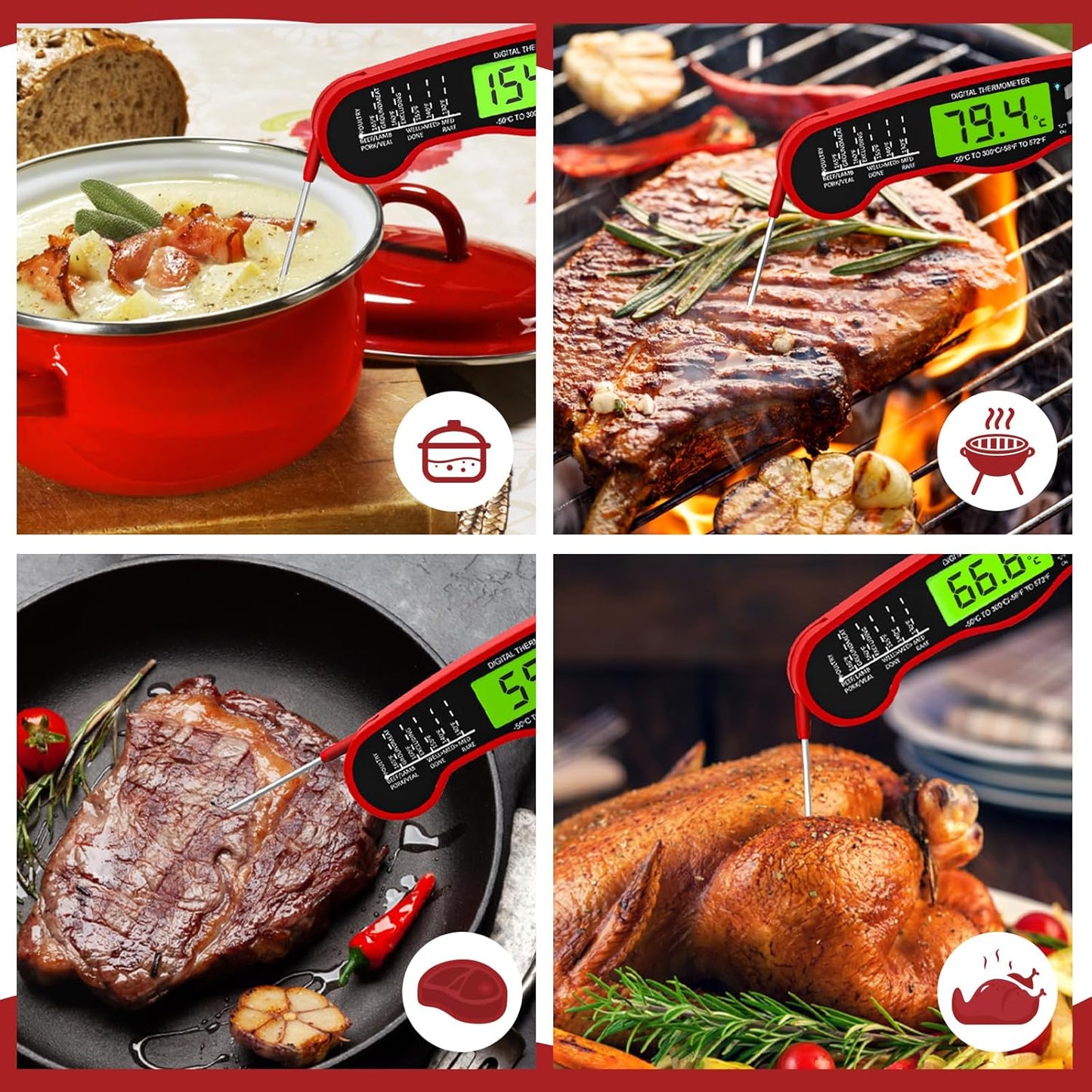 AWLKIM® Instant Read Meat Thermometer for Grill and Cooking - Waterproof Fast Food Thermometer with Backlight, Digital Food Probe for Kitchen Cooking, Candy Making, Outside Gril