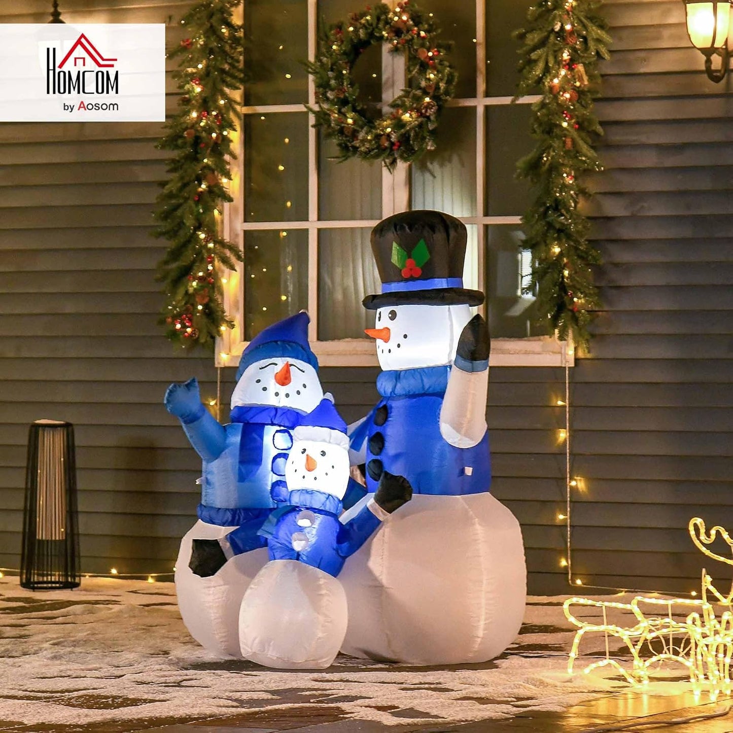 HOMCOM 4ft Inflatable Christmas Snowmen Family Xmas LED Outdoor Indoor Holiday Decorations Yard