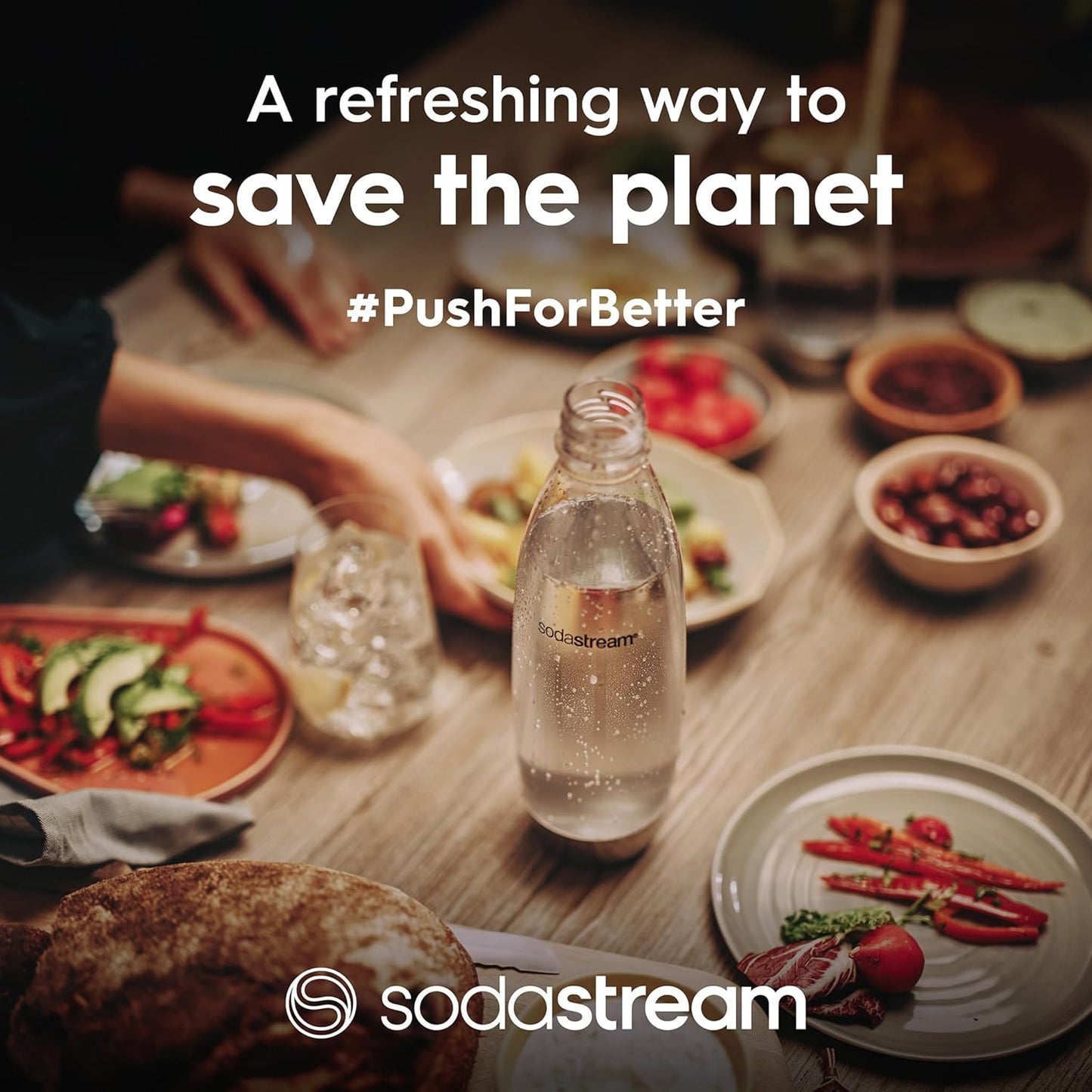 SodaStream 1 Litre Slim Reusable Dishwasher Safe Water Bottles Pack of 2 for Spirit, Terra, Art and Source Sparkling Water Makers for SodaStream Flavours - 2x 1 Litre Water, Black