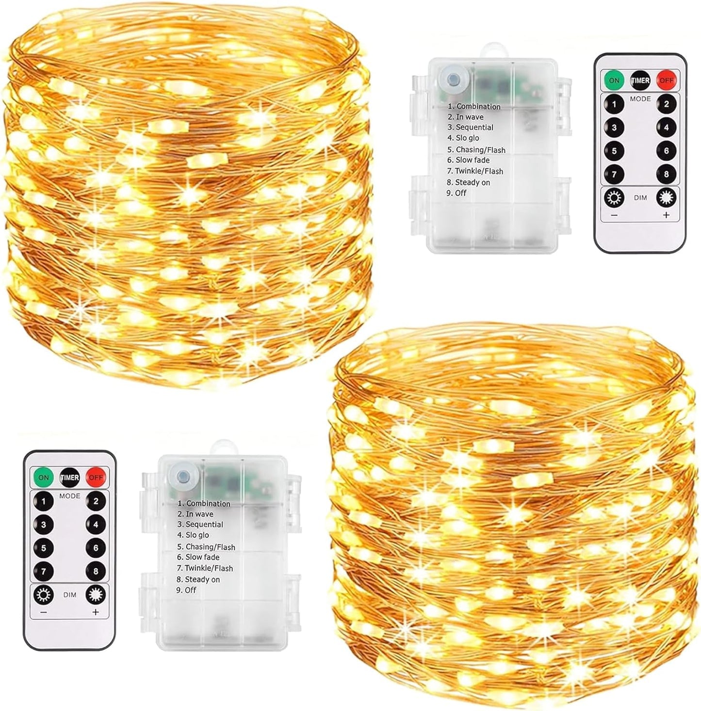 2 Pack Total 240LED/80FT Fairy Lights Battery Operated with Remote-8 Modes Battery Fairy Lights Waterproof, Indoor/Outdoor String Lights for Home Bedroom Party Christmas Tree Decor(Warm White)