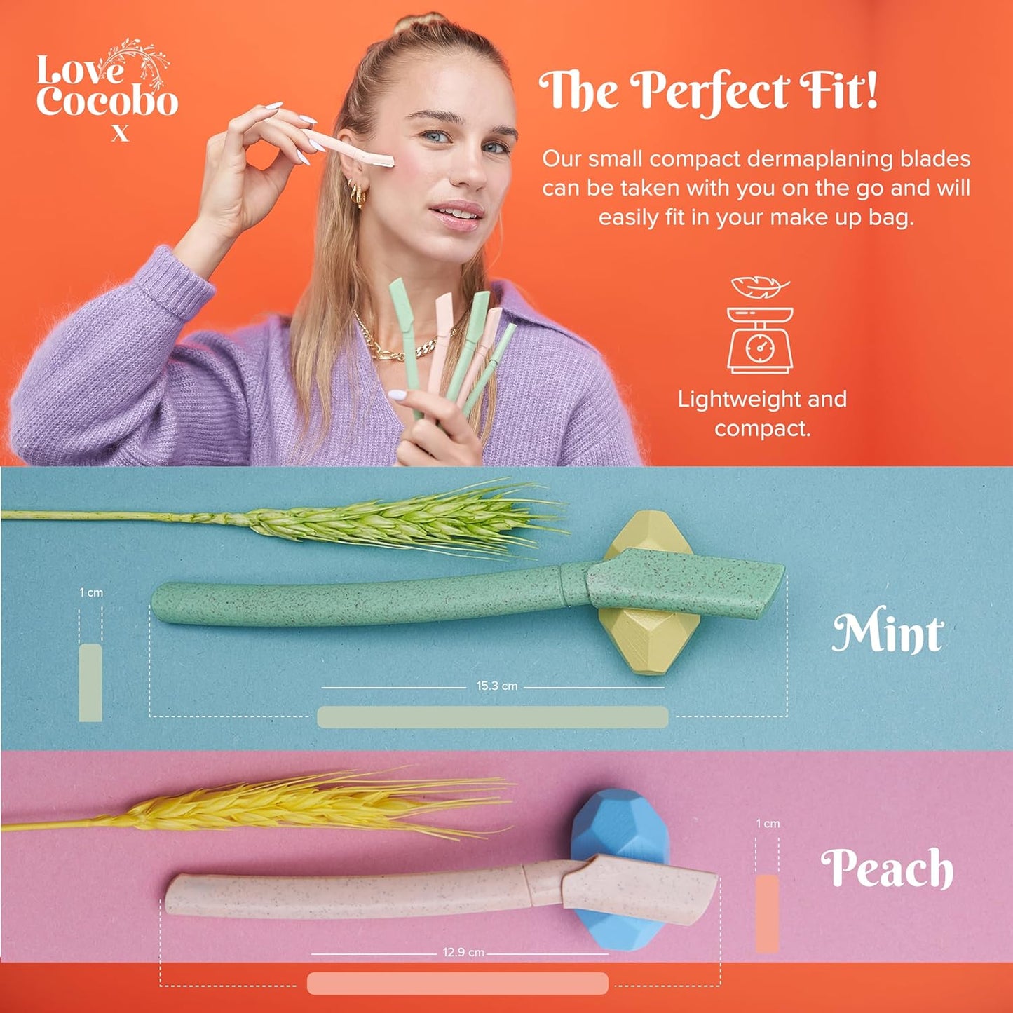 Love Cocobo | Dermaplaning Blades for Face | Eco Wheat Straw Eyebrow Razor | Face Razors for Women | Facial Hair Remover for Women | Peach Fuzz Remover | 6 Pcs 2 Sizes Biodegradable Dermaplane Tool