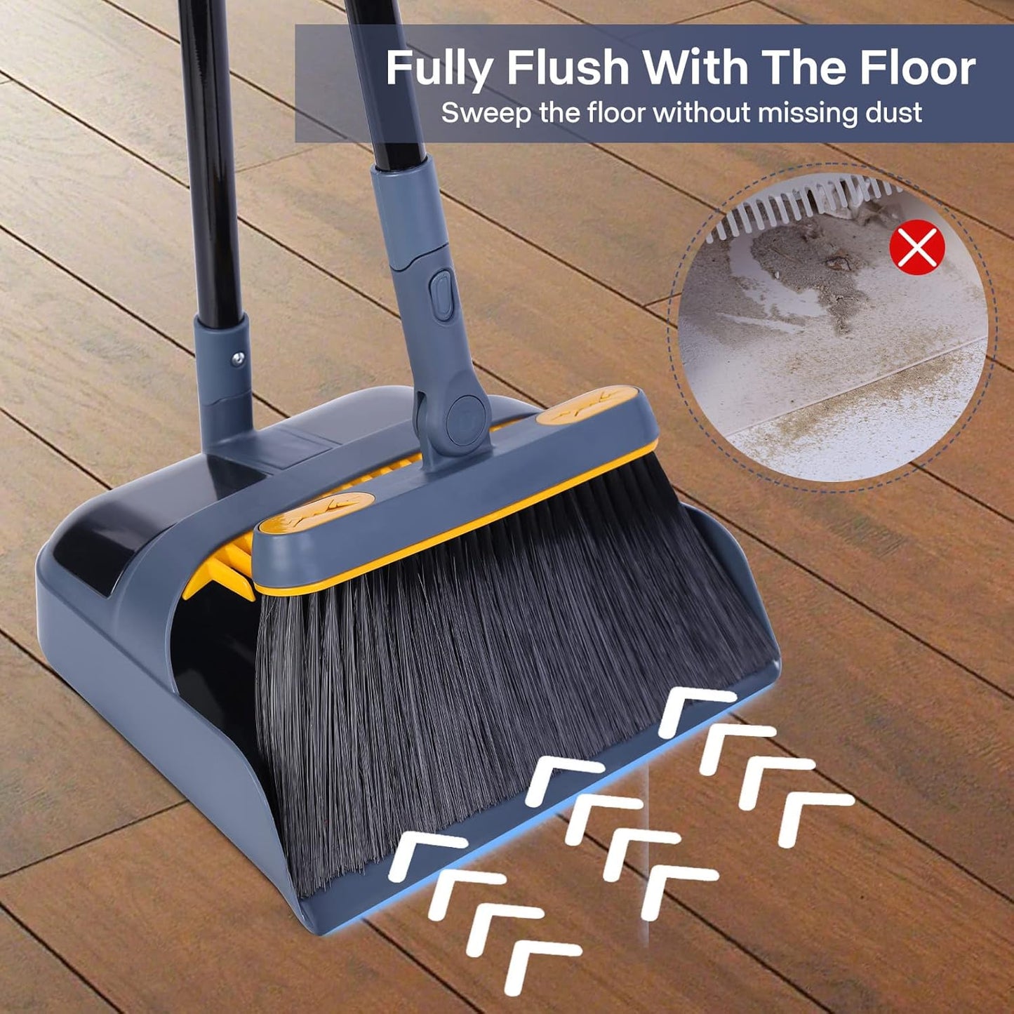 JEHONN Dustpan and Brush Set Long Handled, Tall 180 Degree Rotating Sweeping Brush, Household Dust Pan with Comb Teeth for Indoor Outdoor Garden Home Room Kitchen Office Lobby