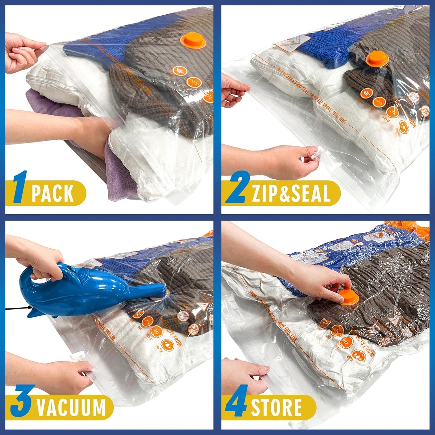 Storage Master Space Saver Bags for Travel and Home Reusable Vacuum Storage Bags Save 80% More Storage Space Work with Vacuum Cleaner (9 Combo, No Pump Included)