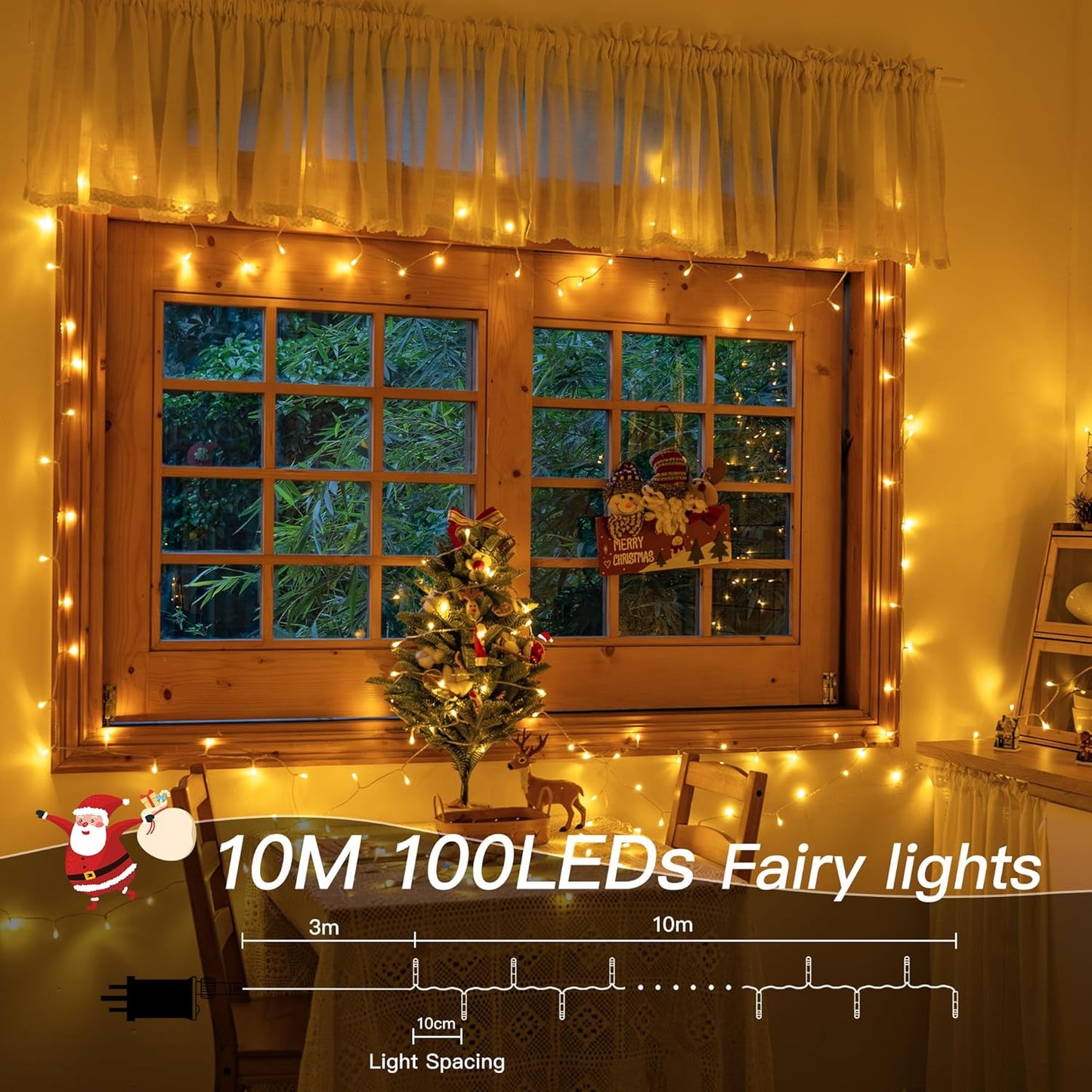 Hopexy Fairy Lights, 10m 100LEDs Fairy Lights Mains Powered, Outdoor Waterproof Fairy String Light with Plug, Bright Warm White Lighting Outside Indoor for Patio Garden Wedding Party Tree Decorations