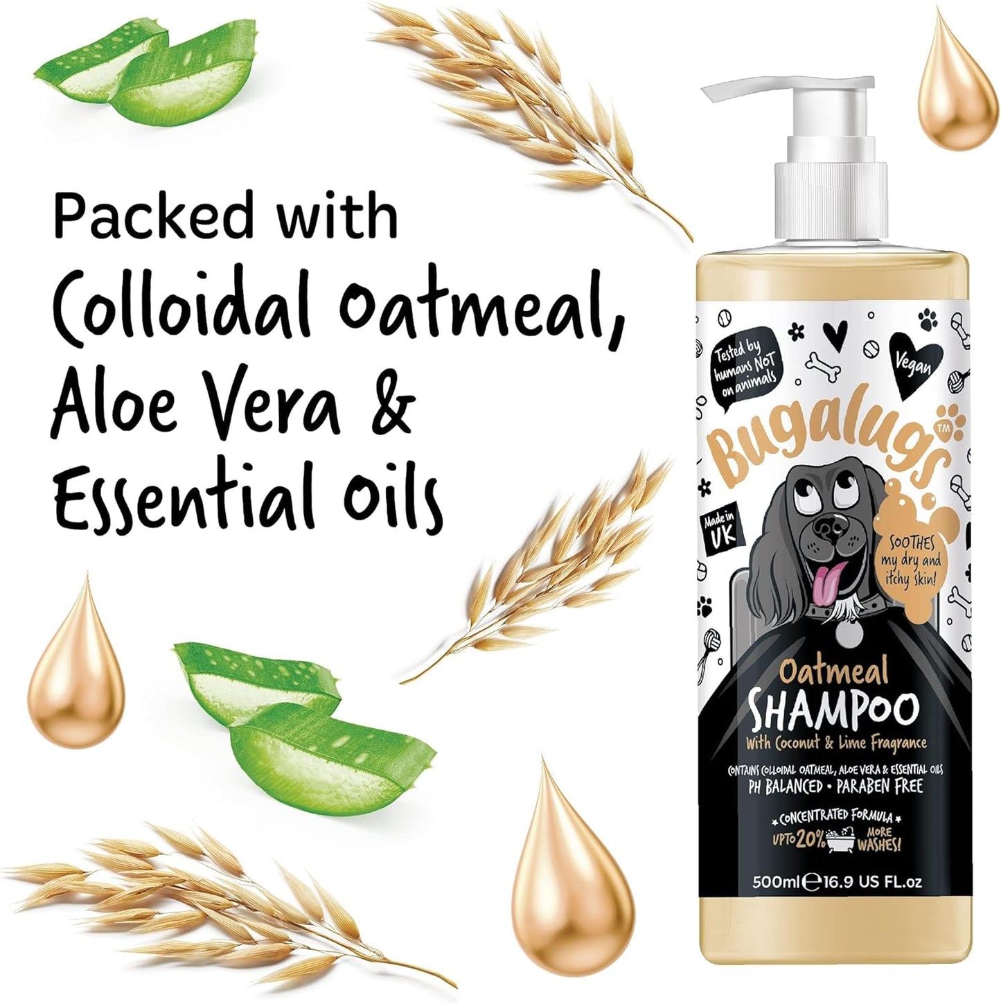 Itchy Dog Shampoo with Oatmeal & Aloe Vera Dog professional Vegan dog grooming products for smelly dogs with fragrance can use as puppy shampoo (500ml)