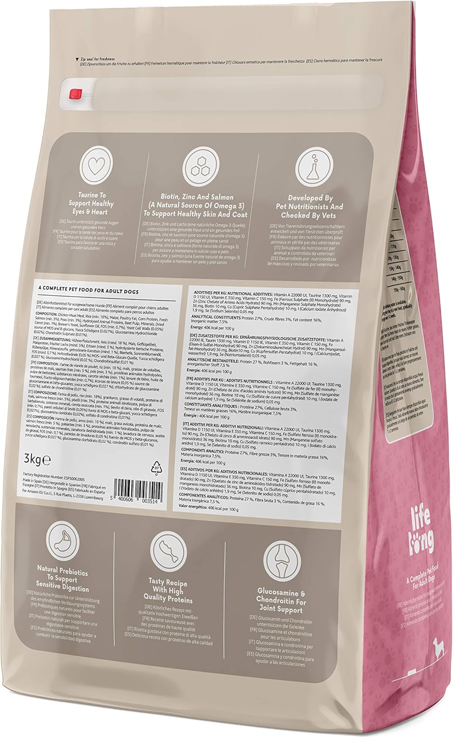 Lifelong - Complete Dry Dog Food with Salmon & Rice for Small Breeds, 1 Pack of 3kg