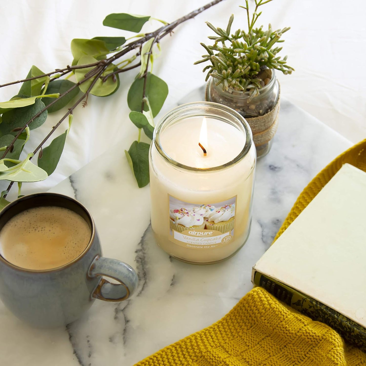 AIRPURE Large Candle Scented, Vanilla Cupcake Fragrance, 18oz Jar, 120 Hour Ornamental Candles, Fill The Room with a Warm and Homey Fragrance, for The Bedroom, Bathroom, Family Room of Office