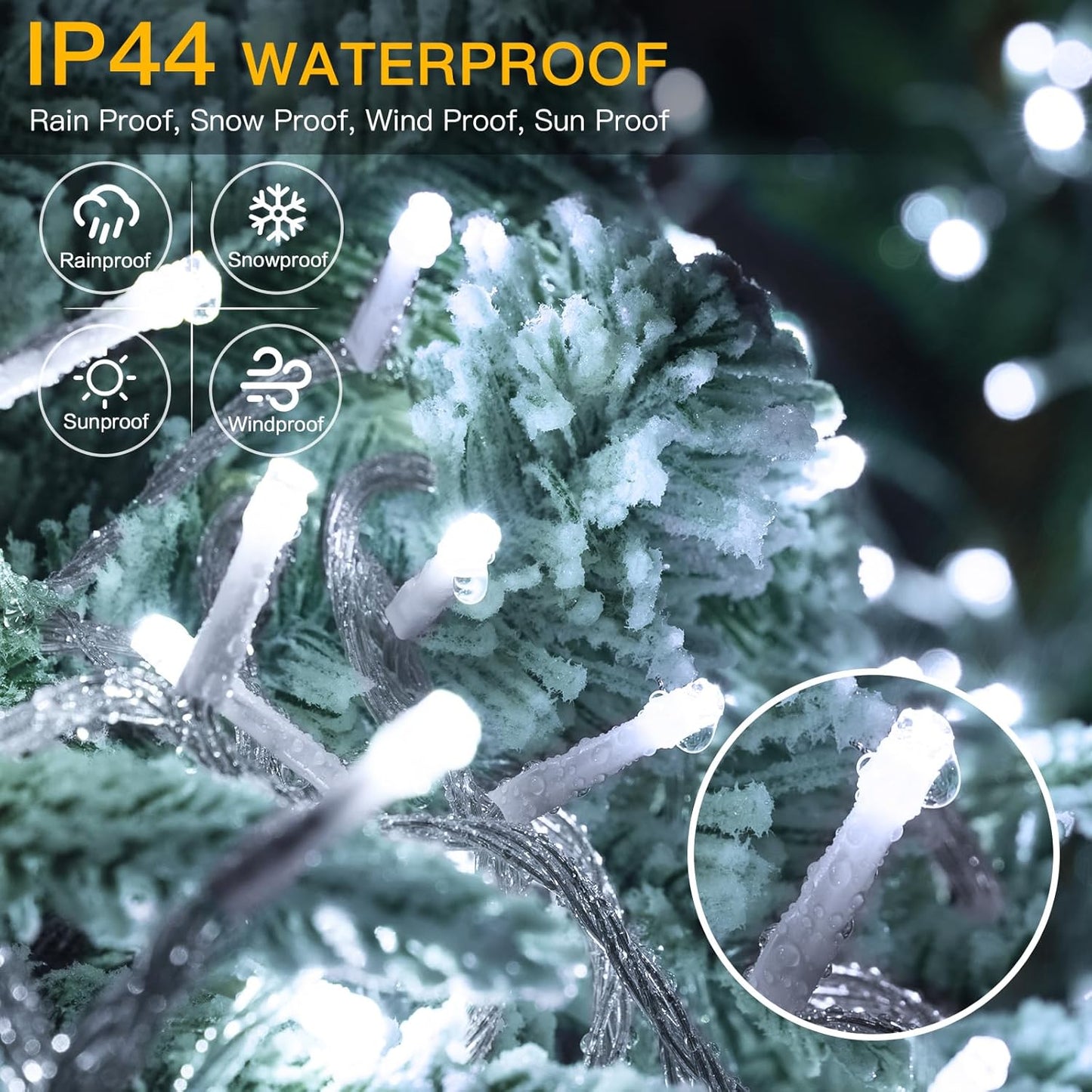 Ollny 20m 200 LED Fairy Lights Mains Powered, Outdoor Waterproof String Light with Remote/Plug/Modes/Timer, Bright Cool White Lighting Outside Indoor Garden Tree Party Wedding Decorations