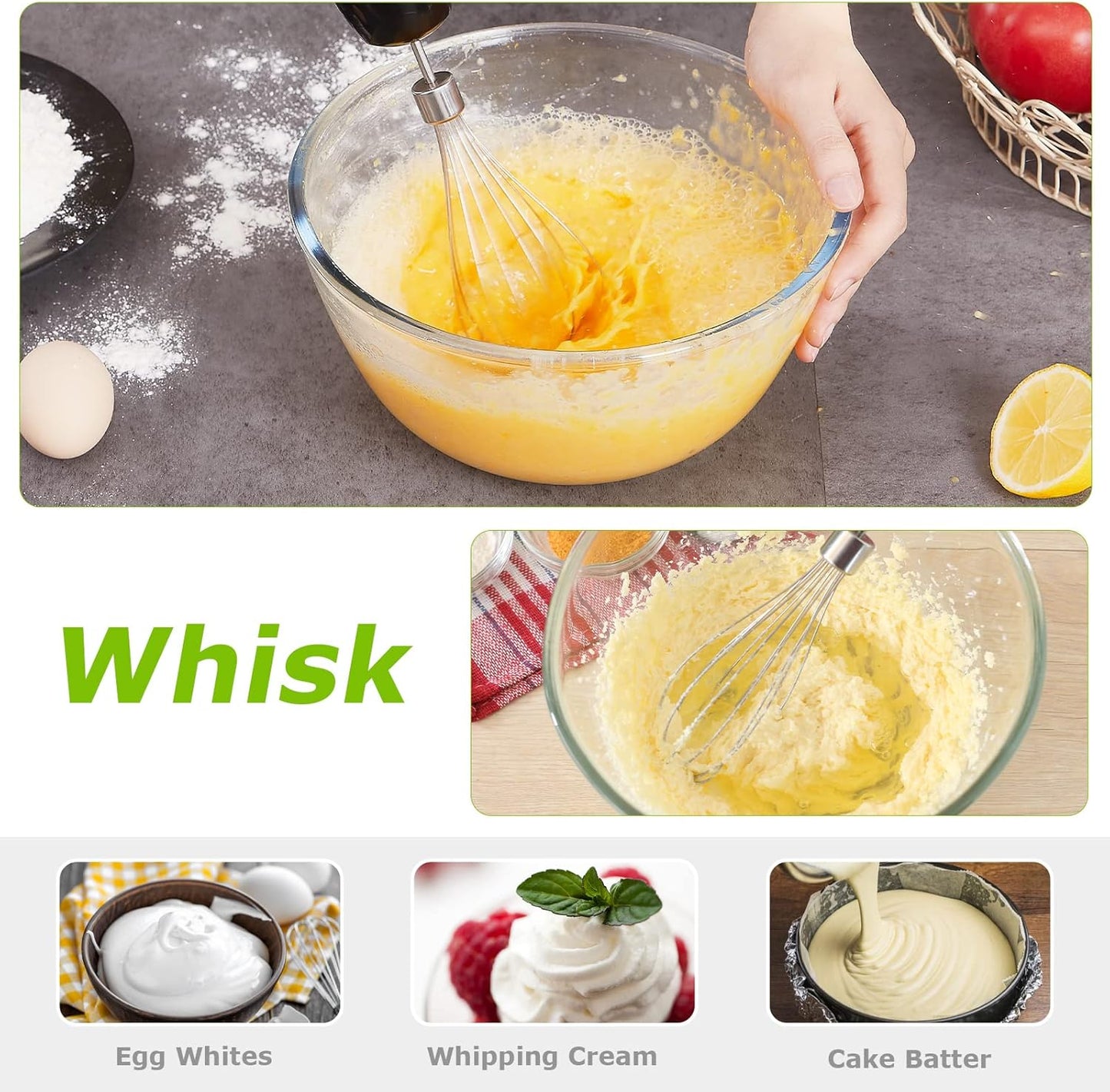 Bonsenkitchen Stainless Steel Hand Blender, 4-in-1 Stick Blender 1000W, 20 Speed Adjustable, with Whisk, 500ml Chopper and 700ml Measuring Cup, Food Processor