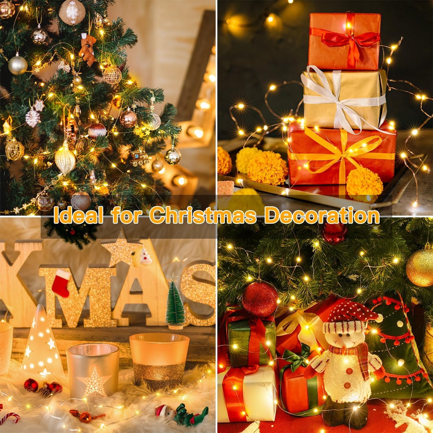 Ollny 5m 50 LED Fairy Lights Battery Operated, Bright Waterproof Copper Wire String Light for Indoor Outdoor Lighting, Christmas Tree Bedroom Outside Party Bottle Wedding Decorations (Warm White)