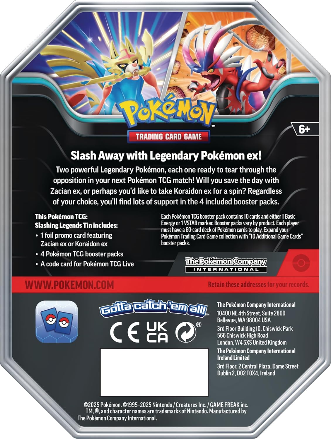Pokémon TCG: Slashing Legends Tin – Zacian ex (1 Foil Promo Card & 4 Booster Packs)