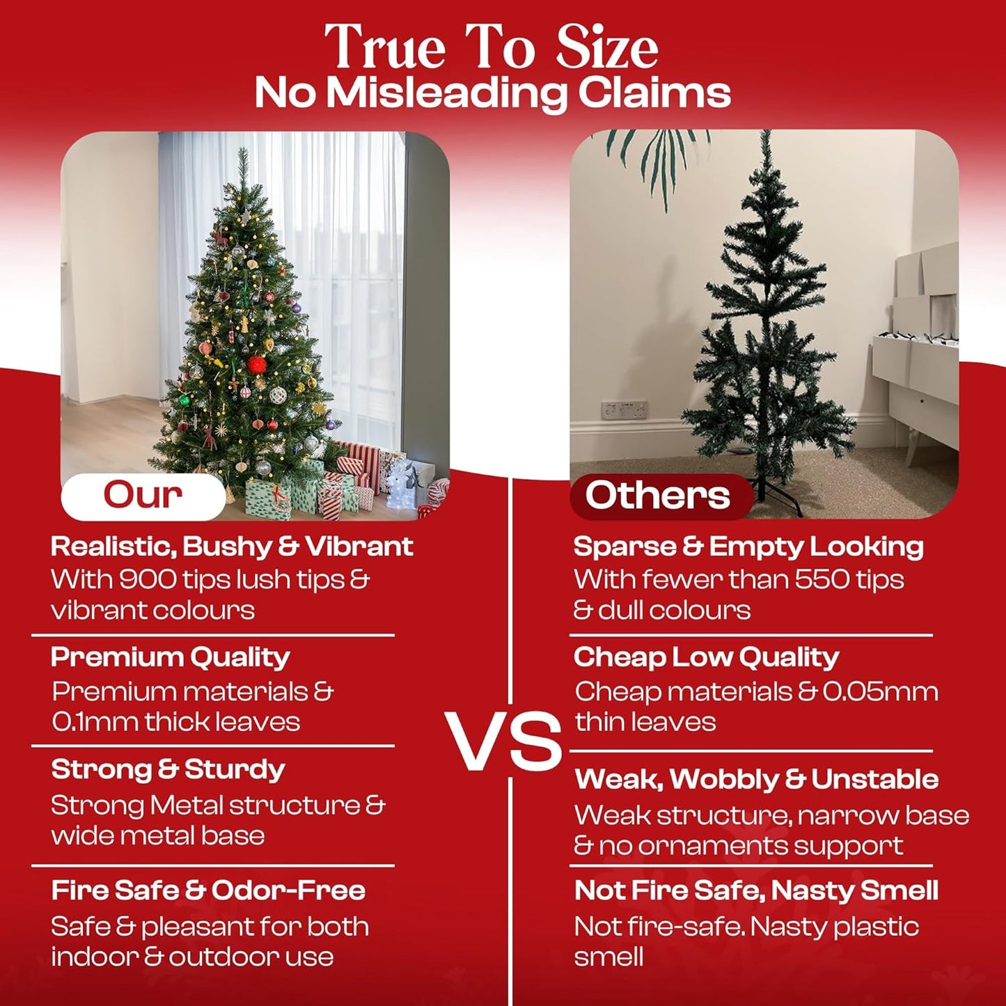 KLASS 7ft Christmas Tree 900 Tips Lush Xmas Tree Premium PVC Realistic Artificial Christmas Tree With Metal Stand, Green Christmas Trees in 4ft, 5ft, 6ft & 7 ft Sizes Ideal Christmas Decoration