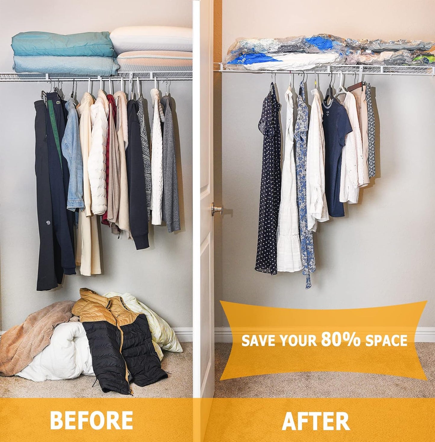 Vacuum Storage Bags 8 Combo (3 Jumbo/3Large/2 Medium), Space Saver Sealer Bags, Airtight Compression Bags for Clothes, Pillows, Comforters, Blankets, Bedding