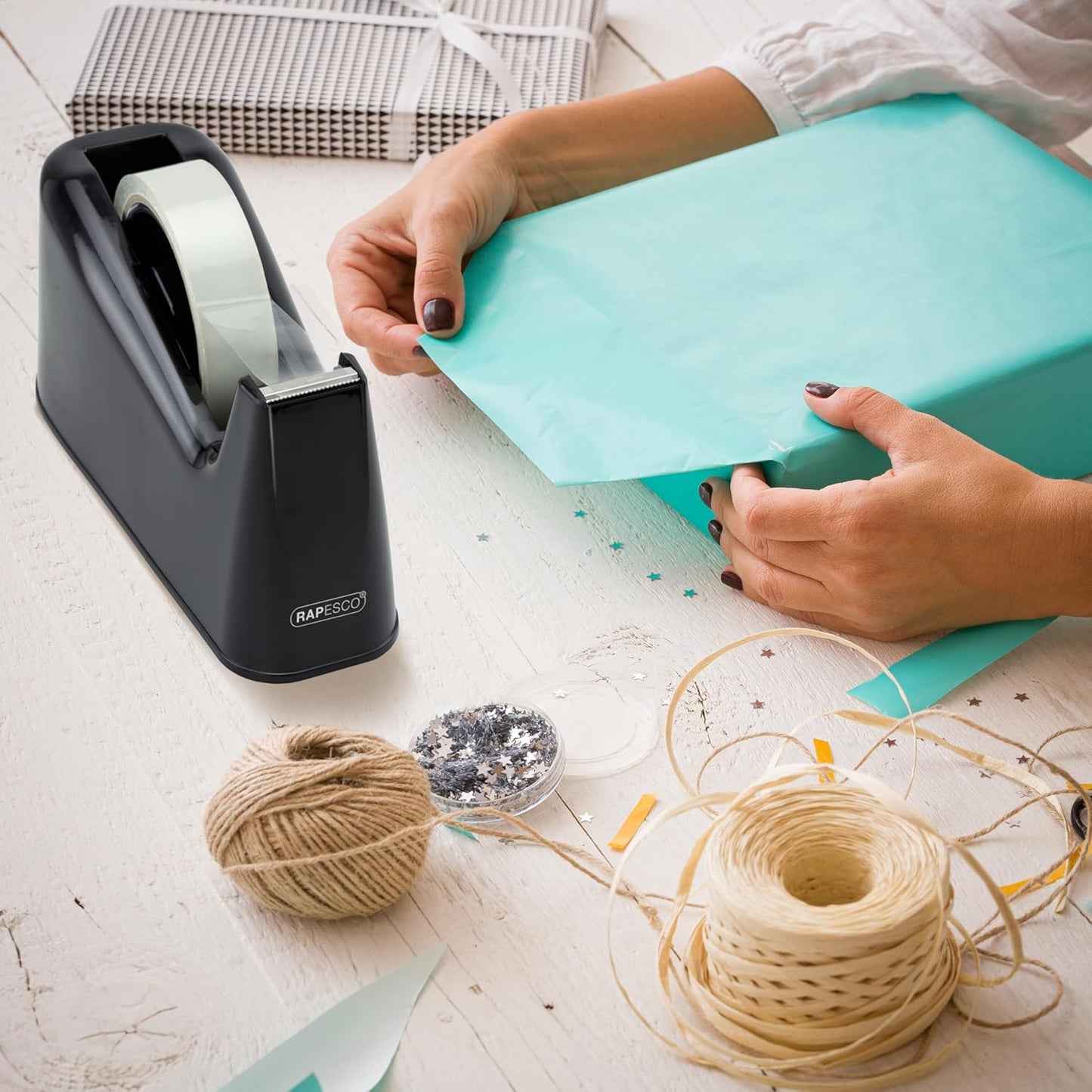 Rapesco 1540 500 Heavy Duty Tape Dispenser with 2 Tape Rolls, Black