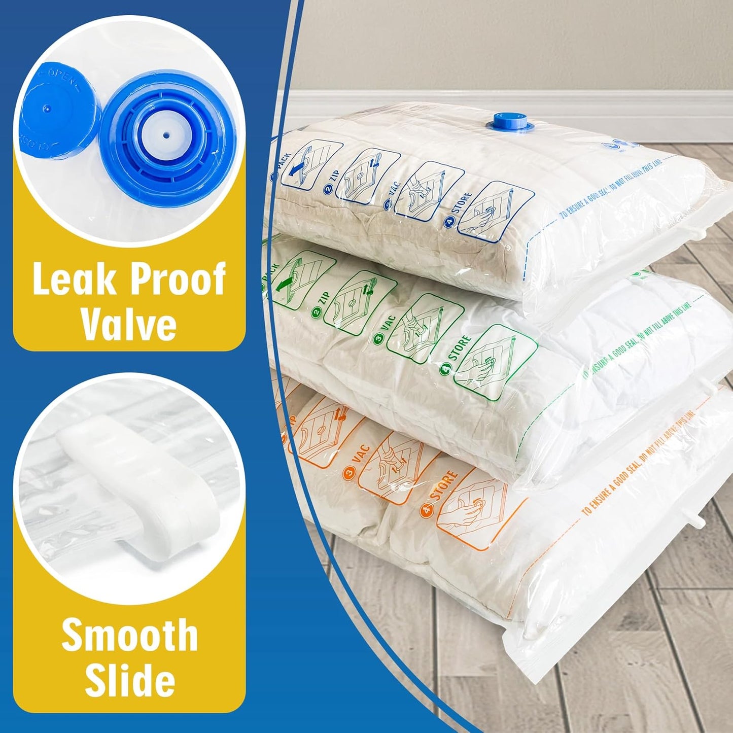 Storage Master Space Saver Bags for Travel and Home Reusable Vacuum Storage Bags Save 80% More Storage Space Work with Vacuum Cleaner (9 Combo, No Pump Included)