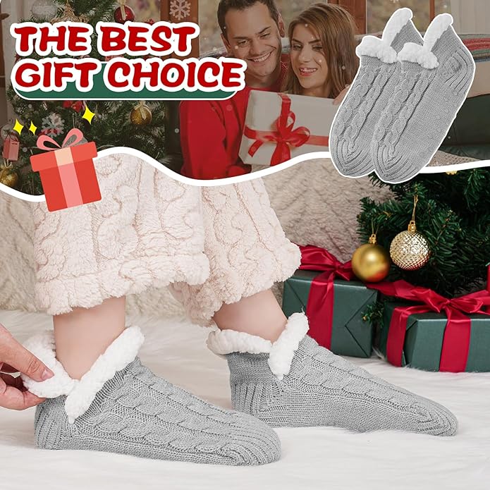 Fluffy Slipper Socks for Women & Men – Thick Cosy Bed Socks with Non-Slip Grippers, Warm Fuzzy Winter Socks for Indoor Home Use, Perfect Christmas Gifts, UK Size 4-9