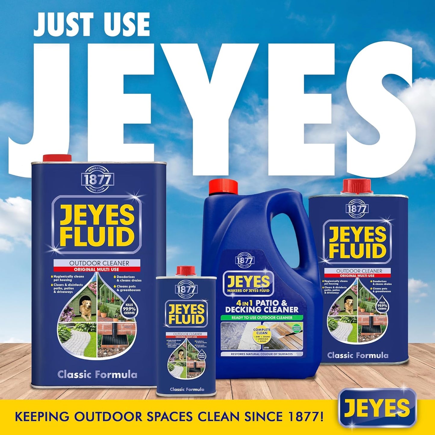 Jeyes Fluid Classic Premium Patio Cleaner 1L Concentrated Formula Makes 20L Outdoor Disinfectant for Patios, Greenhouses, Plant Pots – Kills 99.9% Bacteria.