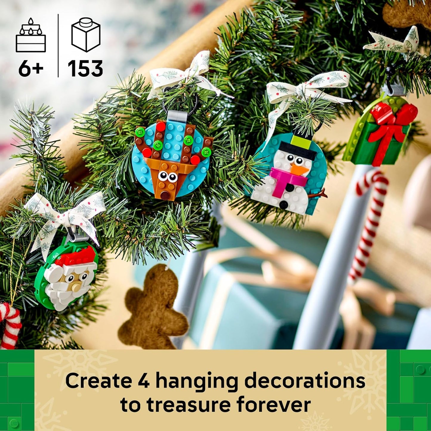 LEGO Christmas Ornament Selection - Building Toy with 4 Hanging Decorations incl. Santa, a Snowman & a Reindeer - Fun Family Activity for 6+ Year Old Girls & Boys - 40744