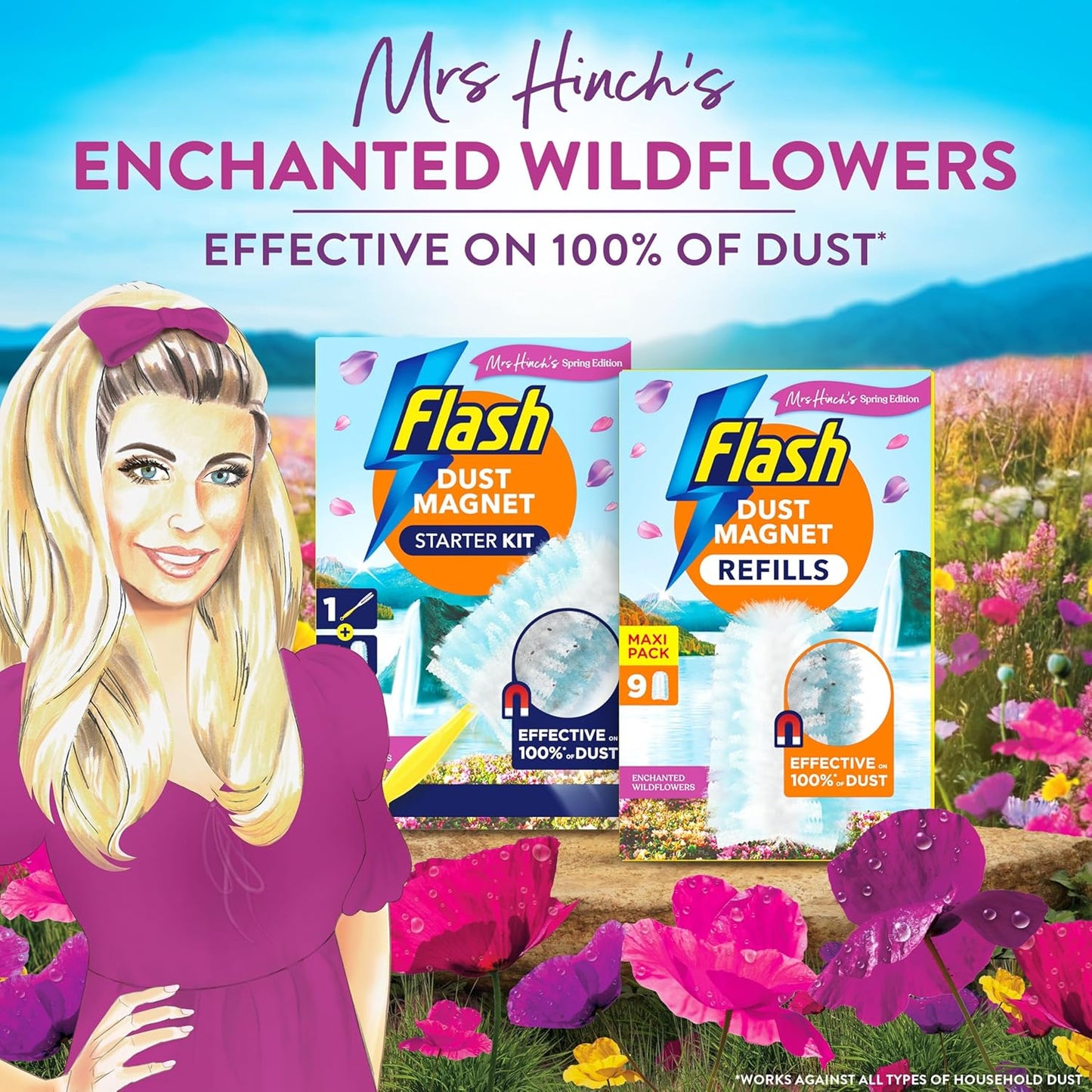 Flash Dust Magnet Mrs Hinch's Enchanted Wildflowers Duster Scented Refills 9ct, Traps & Locks Up Dirt & Hair In No Time