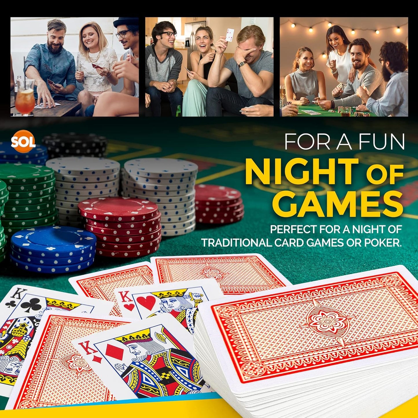 SOL 2pk Playing Cards, Standard UK Deck for Kids or Adults, Plastic Play Multi pack, Waterproof Poker Gift Set, Premium, Lightweight, Cool Design for Fun Game Nights, Travel and Entertainment