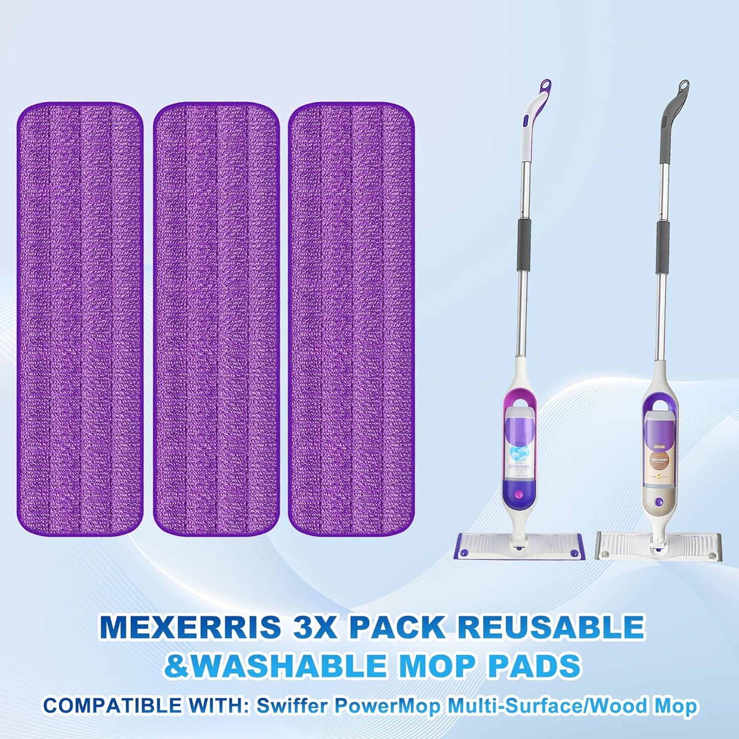 MEXERRIS Microfibre Spray Mop for Floor Cleaning Wet Dry Kitchen Floor Cleaning Mop with 2x Refillable Bottles 360°Rotatable Hardwood Mop for Laminate Wood Tiles 3x Reusable Pads and 1 Scrubber