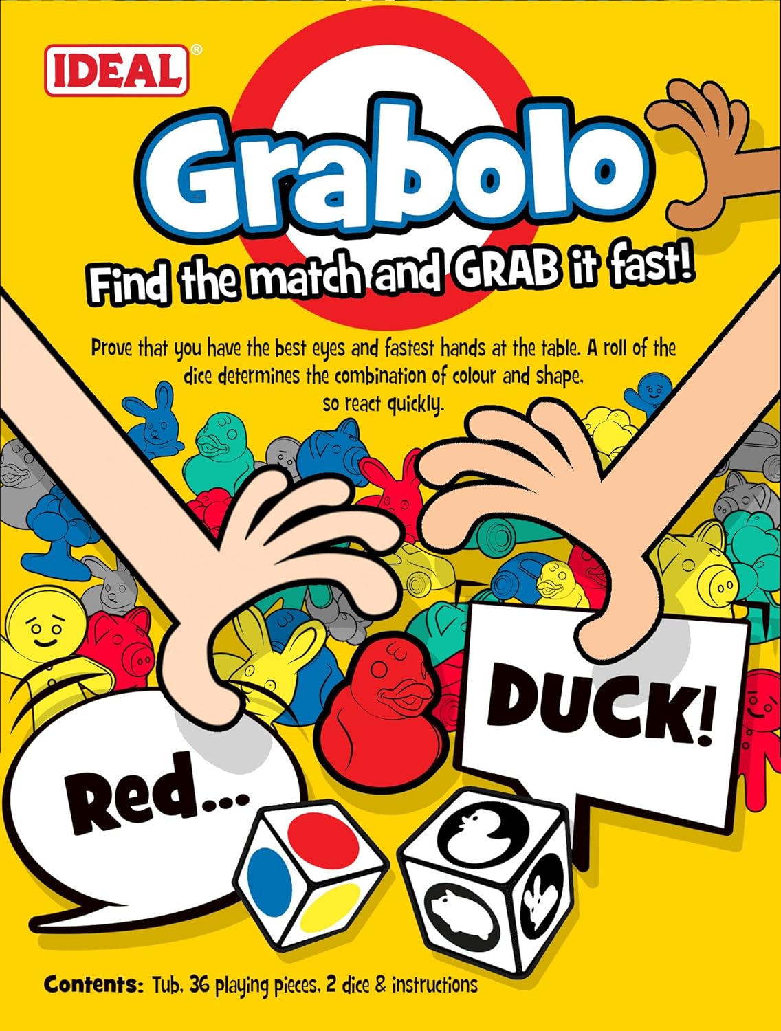 Ideal Grabolo: Find the match and grab it fast reaction game Quick play family game For 3-6 Players Ages 4+, Multicolor