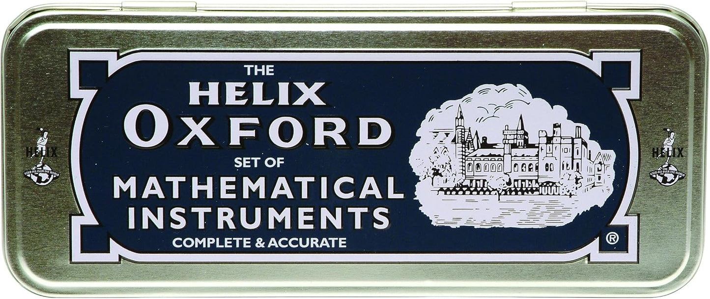 Helix Oxford Maths Set with Storage Tin - 10 Piece Maths Equipment Set