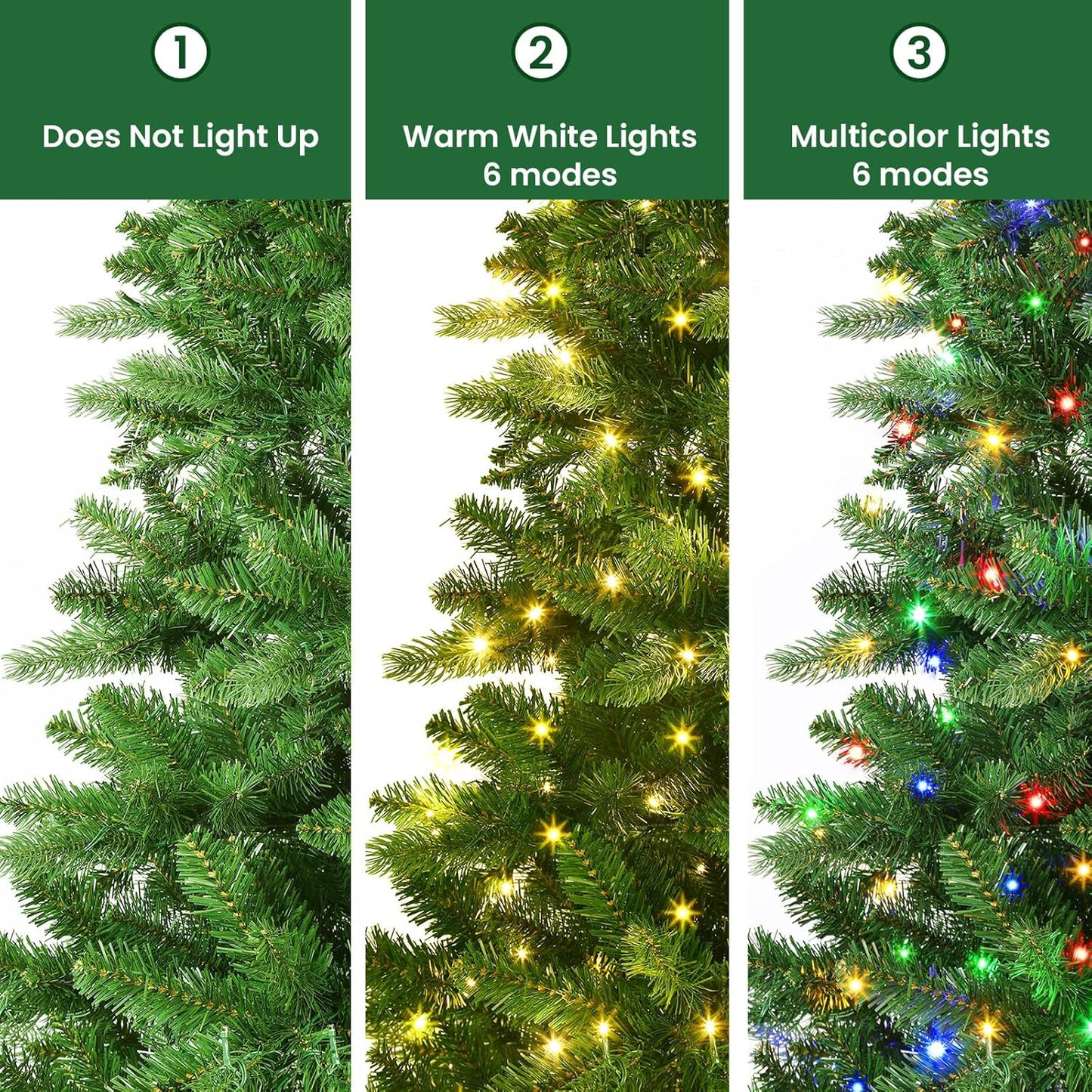 SHareconn 6FT Pre Lit Artificial Christmas Tree with 350 Warm White & Multicolor LED Lights, 12 Light Modes, Xmas Tree with 1322 PVC & PE Branch Tips, with Metal Stand, Easy Assembly and Foldable