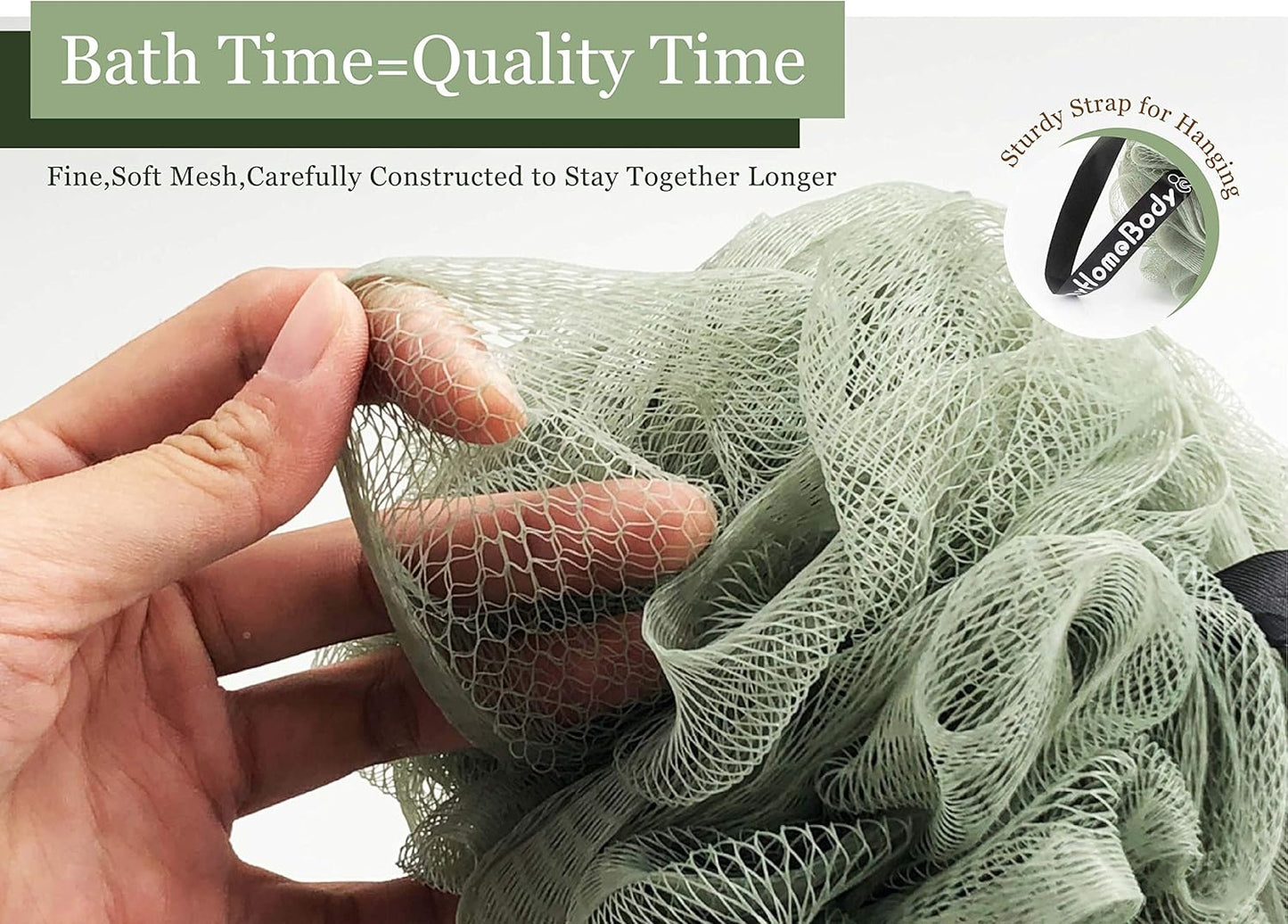 Large 70g Loofah Sponge – Exfoliating Bath & Body Scrubber for Women and Men – 3 Pack (2 Graphite Gray + 1 Sage Green) with Charcoal Infusion