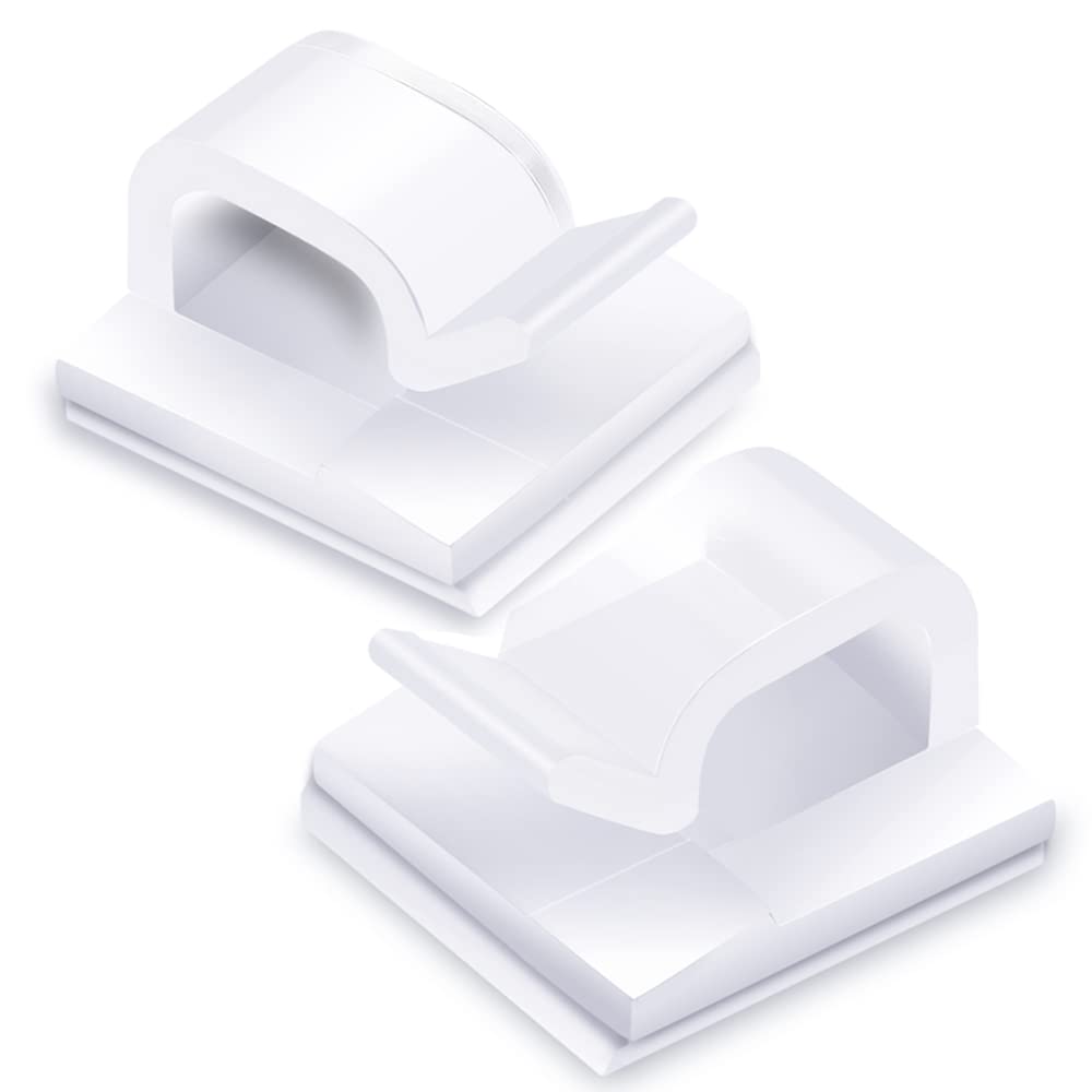 60PCS Cable Clips, RYCHUI Outdoor Light Wire Clips Self Adhesive Cable Tidy Hooks Cord Organiser Holder for Cable Management, Christmas Hanging Decorations Fairy Light - Transparent