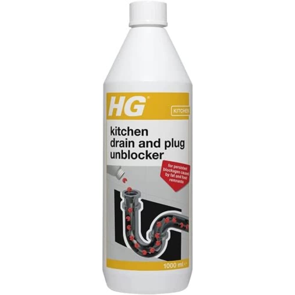 HG Kitchen Drain & Plug Unblocker, Natural, Heavy Duty, Kitchen Sink Unblocker & Cleaner for Pipes, Septic Tank Safe - 1 Litre