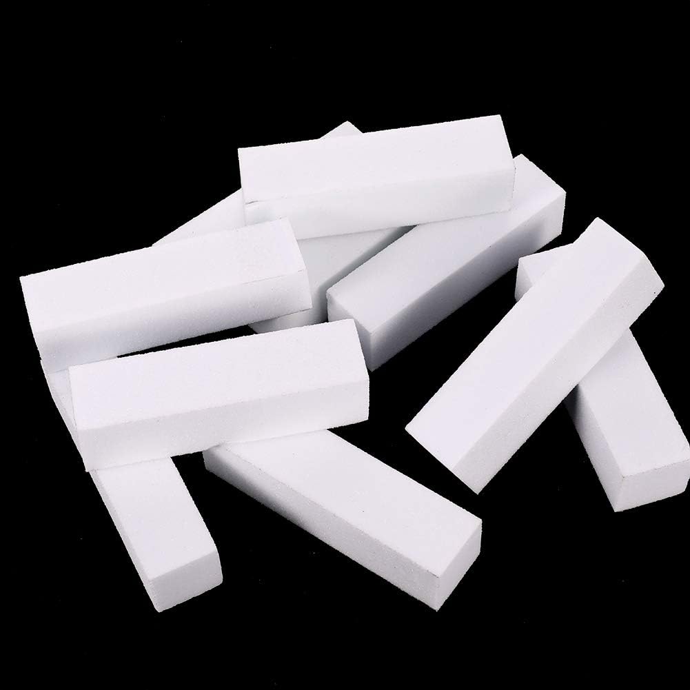 Metagio 10 Pcs Professional Salon Nail Buffer Sanding Block - White, Finger Manicure Pedicure Tools for Home and Salon Use (95*25*25MM)
