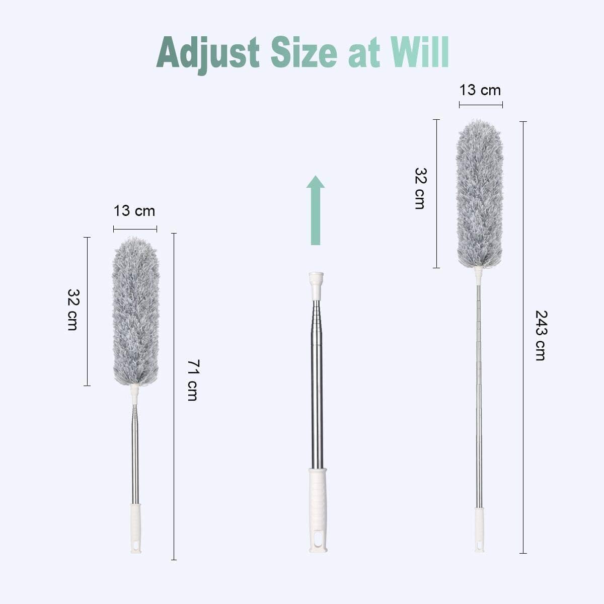 Vicloon Extendable Microfiber Duster, Feather Duster with Extra Long 96 inches Telescopic Pole and Bendable Head,Washable,Hand Duster for Cleaning High Ceiling Fans, Cars, Blinds, Cobweb (Grey)