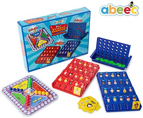 abeec 3 in 1 Travel Games - Board Games For Kids - Pop And Hop, Four To Score And What’s Their Name – Pocket Games - Holiday Essentials