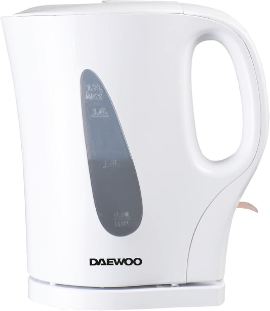 Daewoo Essentials 1.7L Fast Boil Electric Kettle – White Plastic Cordless Jug with Auto Shut-Off & Boil-Dry Protection, Compact, Easy to Use & Clean
