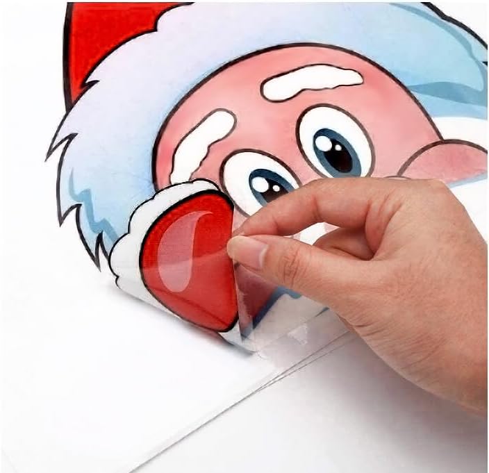 FINGOOO Christmas Window Stickers, 6 Sheets Peeping Santa and Rudolph Window Clings Snowflake Decal for Xmas Window Decoration