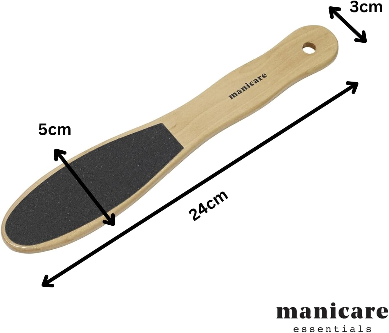 Manicare Smoothing Wooden Foot File, Double Sided To Exfoliate And Remove Dry Dead Skin, Eliminates Corns And Calluses, Pedicure Tool For Super Soft Feet, Natural Foot Scraper With Wood Handle