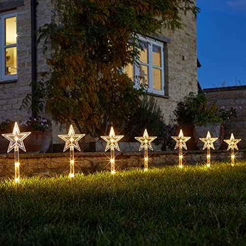 Marco Paul Novelty Set of 8, Christmas Star Stakes Lights at 35cm with 40 LED's - Outdoor Decorations, Battery Operated Christmas Lights for Garden Pathway, Lawn