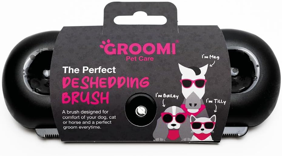 Groomi Deshedding & Grooming Brush for Dogs, Cats, Horses & Rabbits - Gentle & Effective Pet Grooming Tool, Wide Shallow Comb, Smooth Groomer for Cats, Dogs and Horses, Grooming Comb - Pink