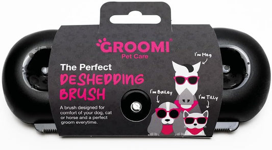 Groomi Deshedding & Grooming Brush for Dogs, Cats, Horses & Rabbits - Gentle & Effective Pet Grooming Tool, Wide Shallow Comb, Smooth Groomer for Cats, Dogs and Horses, Grooming Comb - Pink