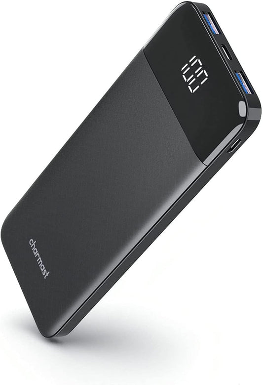 Charmast Ultra Slim Power Bank 10,400mAh – Quick Charge USB-C Portable Charger with LED Display – Compatible with Smartphones, iPhone, Huawei & More