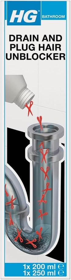 HG Drain and Plug Hair Unblocker, Removes Hair from Shower, Bath, and Sink Plug Holes, Unblocks Pipes & Drains Quickly & Easily - 200 ml + 250 ml