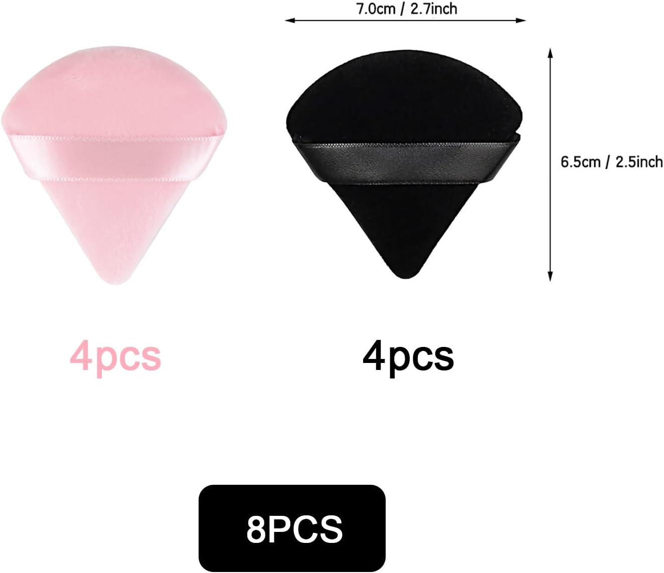 8 Pcs Powder Puff Face Triangle,2 Colors Face Makeup Puff Wet Dry Dual-Use,Face Powder Puff for Under Eye Makeup Applicator(Pink&Black)