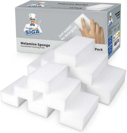MR.SIGA Multi-Functional Eraser Sponge, Magic Cleaning Pads for Kitchen Household Cleaning, 12 Count, Size 4.7" x 2.4" x 1.2"