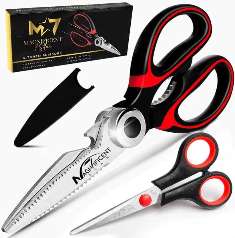 Magnificent Kitchen Scissor, Heavy Duty Scissors for Kitchen Use with Safety Cover & Soft Grip & Multi-Functional Utility Scissors, Shears for Meat Poultry Herbs Cutting, Bottle Jar Opener
