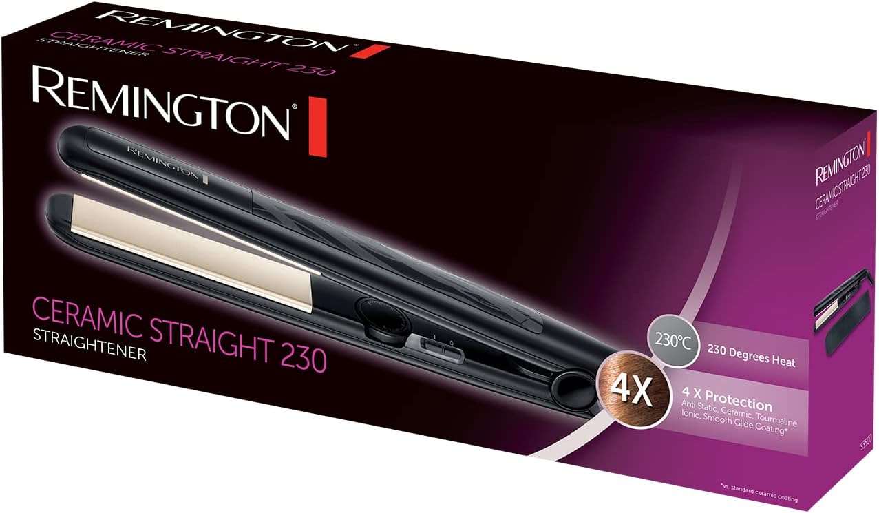 Remington Ceramic Hair Straightener - Slim longer length 110mm floating plates with Anti-static/Tourmaline Ionic coating for smooth glide, Fast 15 second heat up, Heat proof pouch, Up to 230°C, S3500