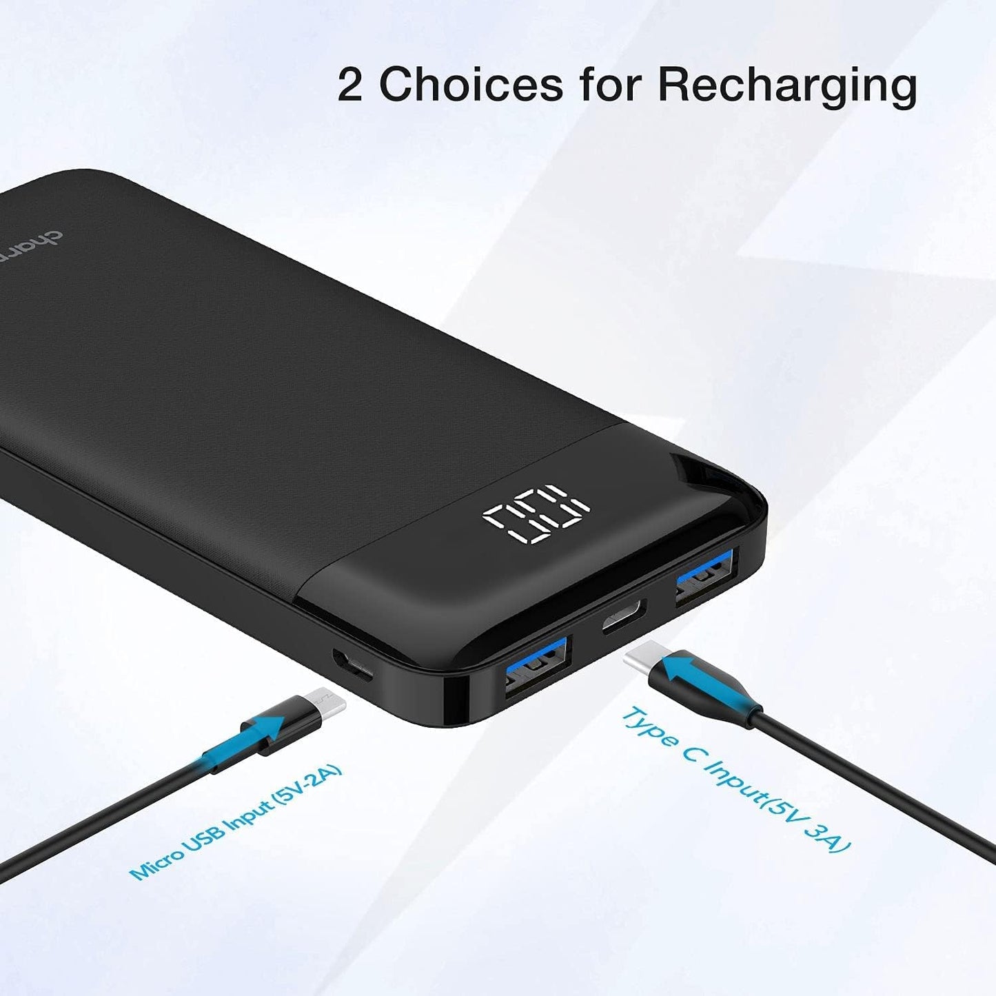 Charmast Ultra Slim Power Bank 10,400mAh – Quick Charge USB-C Portable Charger with LED Display – Compatible with Smartphones, iPhone, Huawei & More